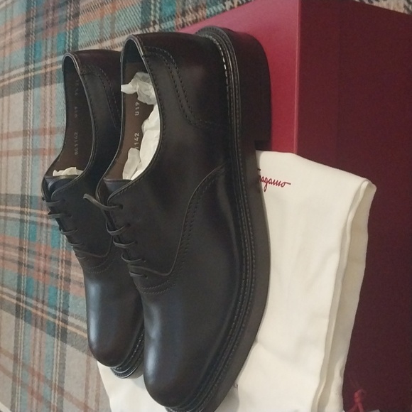 Salvatore Ferragamo Men's Dark Brown Leather Dress Shoes - Picture 9 of 16